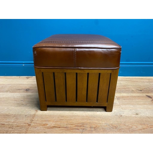 181 - Exceptional quality cherrywood and leather footstool. {40 cm H x 44 cm W  x 44 cm D}.