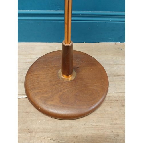 182 - Mid century teak and copper standard lamp with cloth shade. {107 cm H x 30 cm Dia.}.