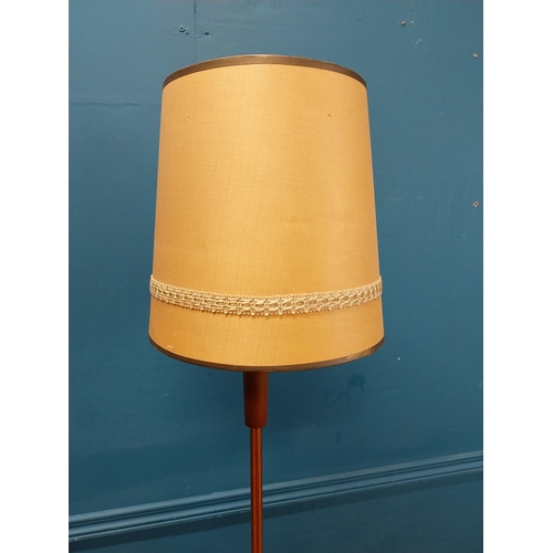 182 - Mid century teak and copper standard lamp with cloth shade. {107 cm H x 30 cm Dia.}.