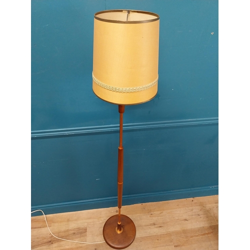 182 - Mid century teak and copper standard lamp with cloth shade. {107 cm H x 30 cm Dia.}.