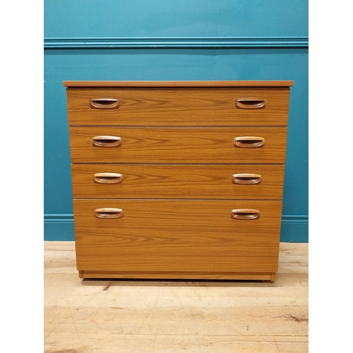 188 - Retro teak veneered chest of drawers by Schreiber. {74 cm H x 75 cm W x 43 cm D}.