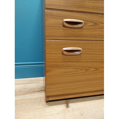 188 - Retro teak veneered chest of drawers by Schreiber. {74 cm H x 75 cm W x 43 cm D}.