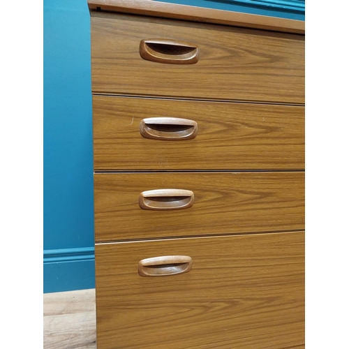 188 - Retro teak veneered chest of drawers by Schreiber. {74 cm H x 75 cm W x 43 cm D}.