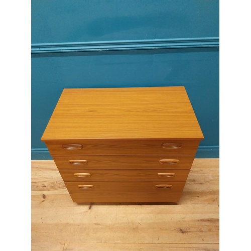 188 - Retro teak veneered chest of drawers by Schreiber. {74 cm H x 75 cm W x 43 cm D}.