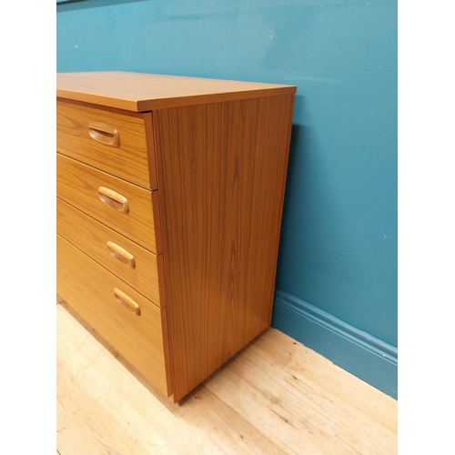 188 - Retro teak veneered chest of drawers by Schreiber. {74 cm H x 75 cm W x 43 cm D}.