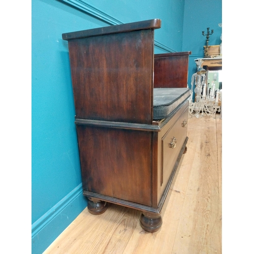 19 - Edwardian mahogany hall bench with single drawer underneath with upholstered seat and brass handles.... 