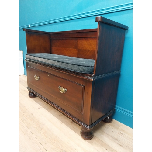 19 - Edwardian mahogany hall bench with single drawer underneath with upholstered seat and brass handles.... 