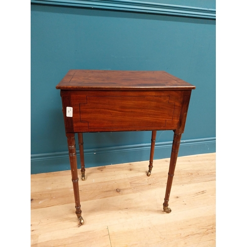 195 - Georgian inlaid mahogany occasional table with two drawers in frieze on turned legs. {69 cm H x 31 c... 