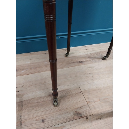 195 - Georgian inlaid mahogany occasional table with two drawers in frieze on turned legs. {69 cm H x 31 c... 