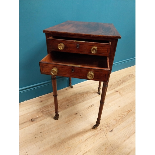 195 - Georgian inlaid mahogany occasional table with two drawers in frieze on turned legs. {69 cm H x 31 c... 