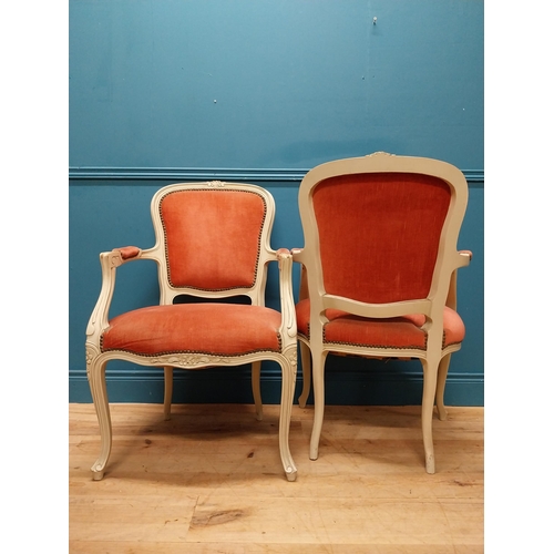 200 - Pair of early 20th C. painted French open armchairs. {98 cm H x 62 cm W  x 61 cm D}.