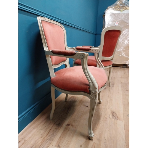 200 - Pair of early 20th C. painted French open armchairs. {98 cm H x 62 cm W  x 61 cm D}.