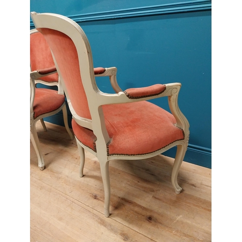 200 - Pair of early 20th C. painted French open armchairs. {98 cm H x 62 cm W  x 61 cm D}.