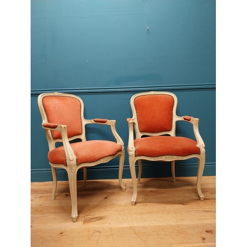 200 - Pair of early 20th C. painted French open armchairs. {98 cm H x 62 cm W  x 61 cm D}.