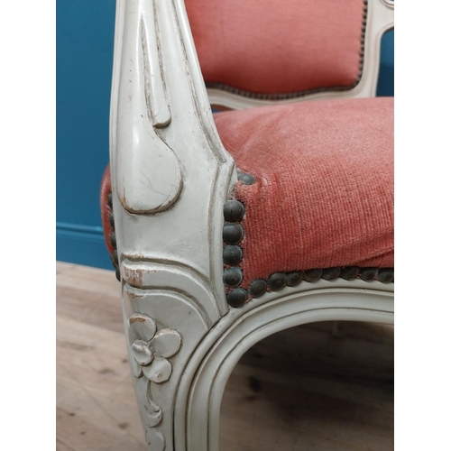 200 - Pair of early 20th C. painted French open armchairs. {98 cm H x 62 cm W  x 61 cm D}.