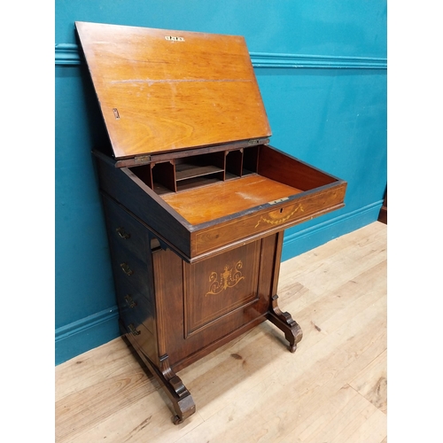 206 - 19th C. rosewood and satinwood inlaid davenport with fitted interior. {76 cm H x 56 cm W x 53 cm D}.