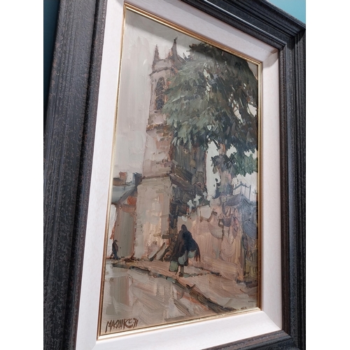 209 - Cecil Maguire The Clock Tower Irvinestown oil on board. {59 cm H x 35 cm W}.