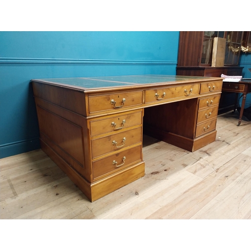 215 - Good quality yew wood 19th C. yew wood Partner's desk with inset tooled leather top. {80 cm H x 183 ... 