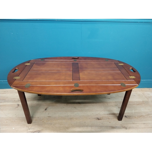 217 - Mahogany campaign coffee table. {53 cm H x 139 cm W  x 79 cm D}.