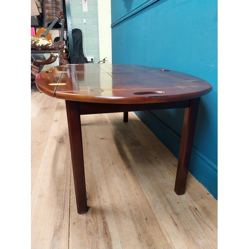 217 - Mahogany campaign coffee table. {53 cm H x 139 cm W  x 79 cm D}.