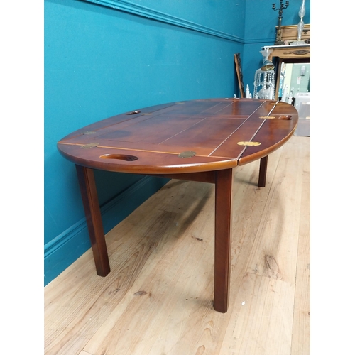 217 - Mahogany campaign coffee table. {53 cm H x 139 cm W  x 79 cm D}.