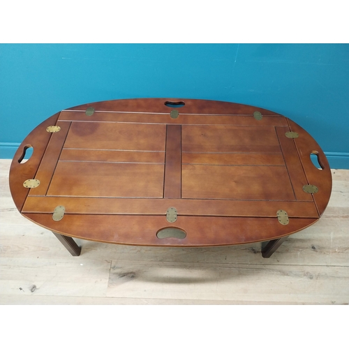 217 - Mahogany campaign coffee table. {53 cm H x 139 cm W  x 79 cm D}.