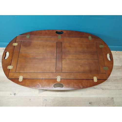 217 - Mahogany campaign coffee table. {53 cm H x 139 cm W  x 79 cm D}.