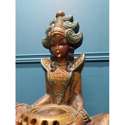 228 - Painted plaster table lamp in the form of a Buddha {38 cm H x 28 cm W x 17 cm D}.