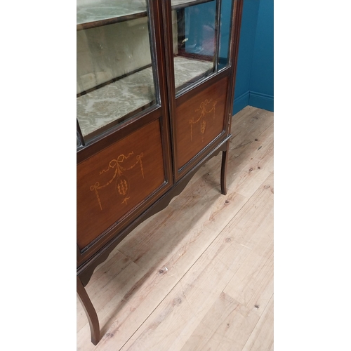 230 - Good quality Edwardian mahogany and satinwood inlaid display cabinet with two glazed doors raised on... 