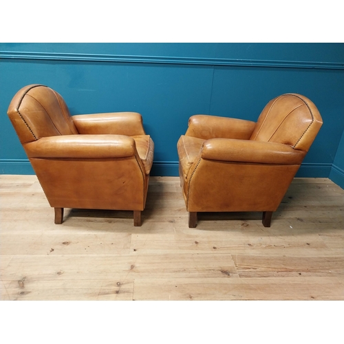 24 - Pair of exceptional quality French Art Deco tanned leather chairs {84cm H x 75cm W x 79cm D}