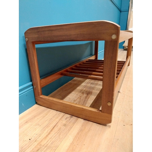 240 - Retro teak coffee table with inset tiled top. {43 cm H x 115 cm W x 45 cm D}.