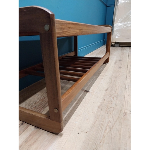 240 - Retro teak coffee table with inset tiled top. {43 cm H x 115 cm W x 45 cm D}.