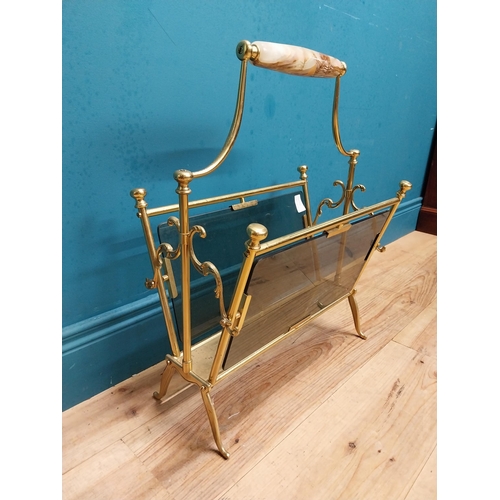 243 - Vintage brass and glass magazine rack with marbleised handle. {60 cm H x 50 cm W  x 28 cm D}.