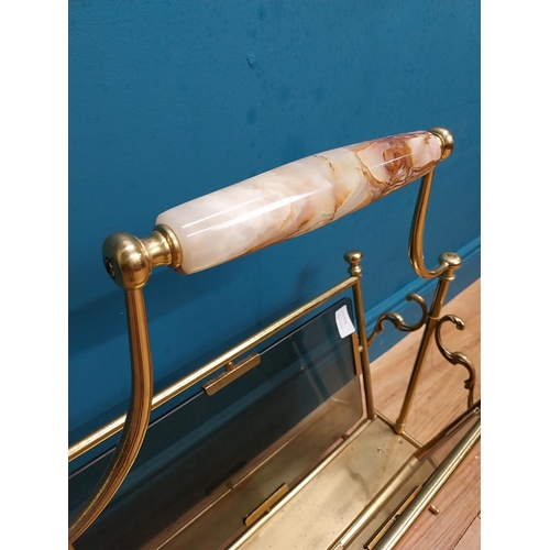 243 - Vintage brass and glass magazine rack with marbleised handle. {60 cm H x 50 cm W  x 28 cm D}.