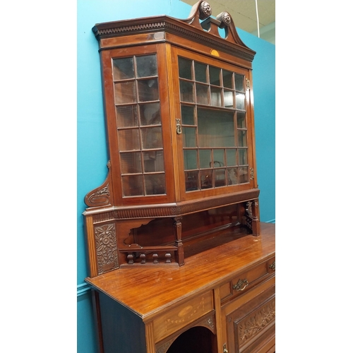 250 - Edwardian mahogany and satinwood inlaid chiffonier with single glazed door above long drawer and pan... 