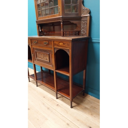 250 - Edwardian mahogany and satinwood inlaid chiffonier with single glazed door above long drawer and pan... 