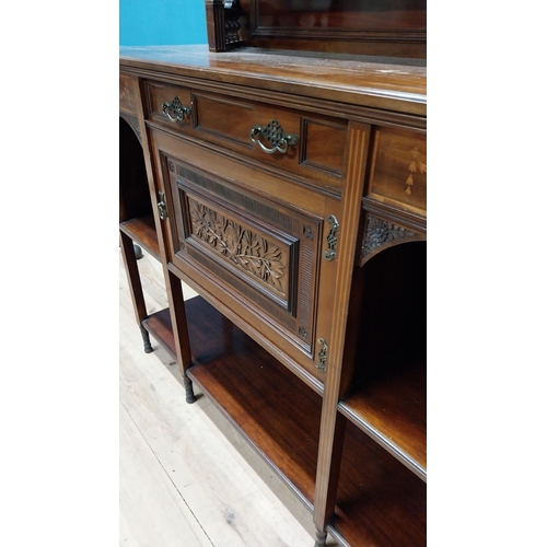 250 - Edwardian mahogany and satinwood inlaid chiffonier with single glazed door above long drawer and pan... 