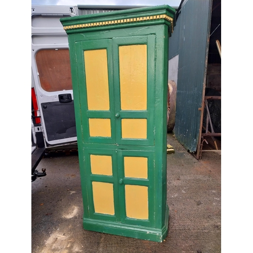 253 - Painted pine four door cupboard. {202 cm H x 100 cm W x 60 cm D}.