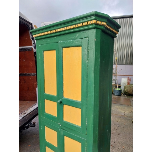 253 - Painted pine four door cupboard. {202 cm H x 100 cm W x 60 cm D}.