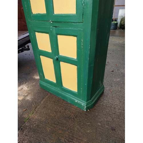 253 - Painted pine four door cupboard. {202 cm H x 100 cm W x 60 cm D}.