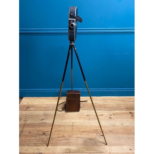 255 - 1950's Agfa camera on tripod stand with original leather case. {120 cm H}.