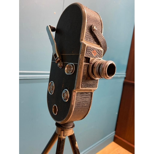 255 - 1950's Agfa camera on tripod stand with original leather case. {120 cm H}.