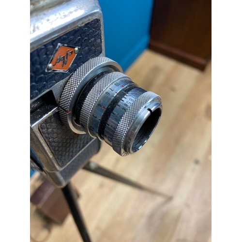 255 - 1950's Agfa camera on tripod stand with original leather case. {120 cm H}.