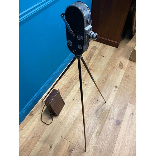 255 - 1950's Agfa camera on tripod stand with original leather case. {120 cm H}.