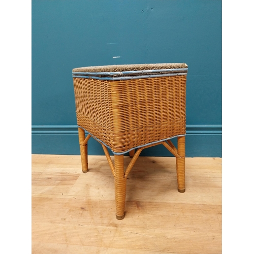 259 - 1950's wicker sewing box on stand. {40 cm H x 32 cm W x 24 cm D}.