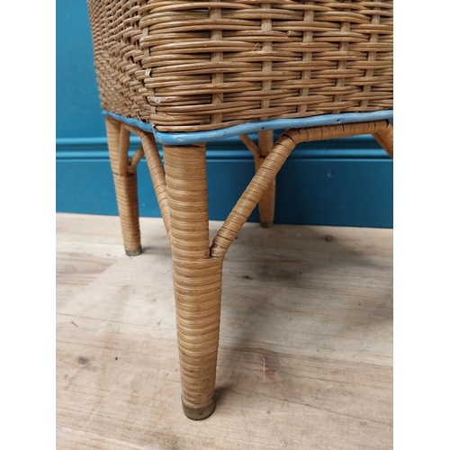 259 - 1950's wicker sewing box on stand. {40 cm H x 32 cm W x 24 cm D}.