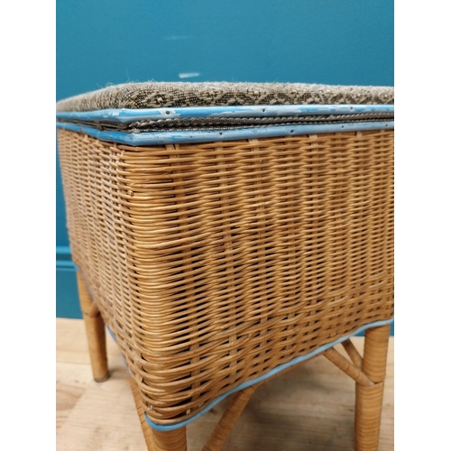 259 - 1950's wicker sewing box on stand. {40 cm H x 32 cm W x 24 cm D}.