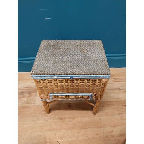 259 - 1950's wicker sewing box on stand. {40 cm H x 32 cm W x 24 cm D}.