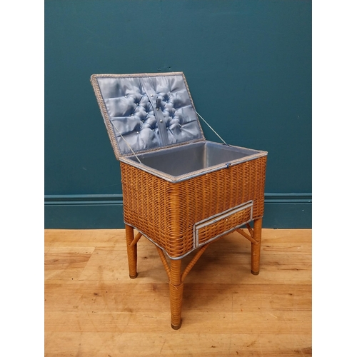 259 - 1950's wicker sewing box on stand. {40 cm H x 32 cm W x 24 cm D}.