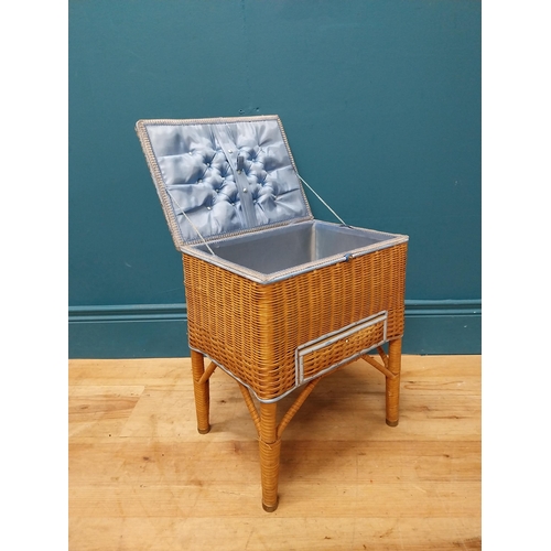 259 - 1950's wicker sewing box on stand. {40 cm H x 32 cm W x 24 cm D}.